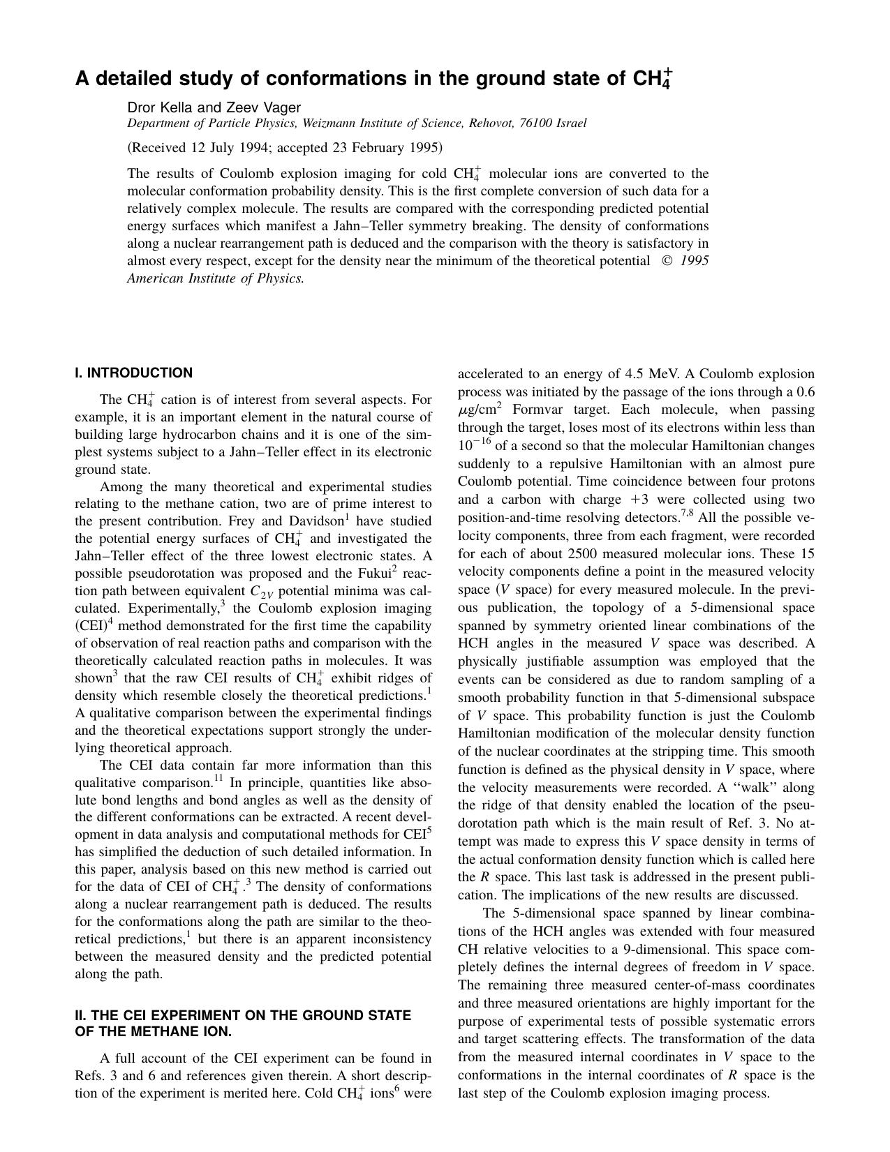 A detailed study of conformations in the ground by Dror Kella and Zeev Vager