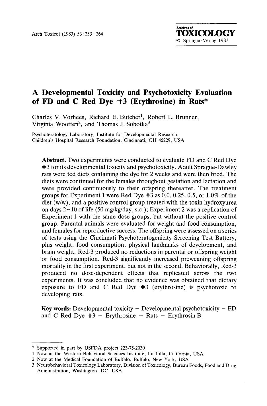 A developmental toxicity and psychotoxicity evaluation of FD and C Red Dye #3 (erythrosine) in rats by Unknown