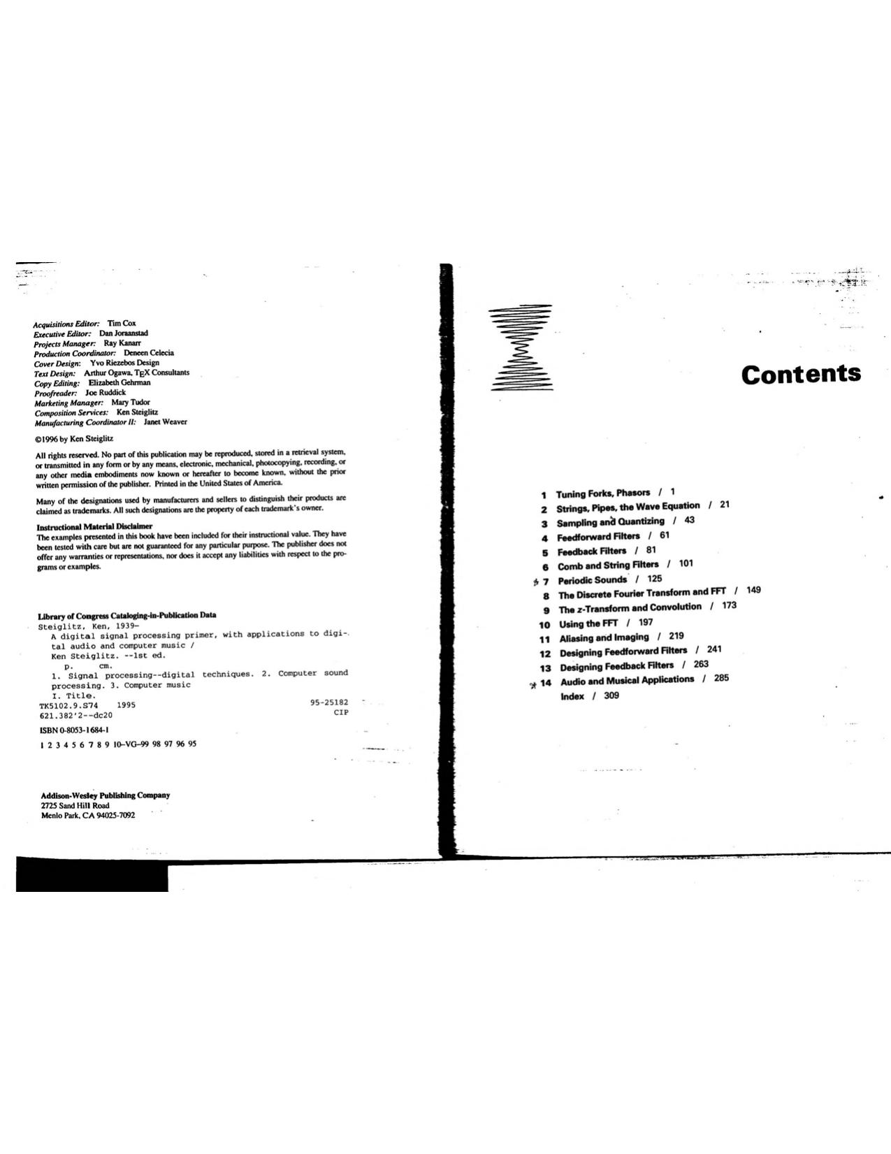 A digital signal processing primer with applications to digital audio and computer music by Kenneth Steiglitz