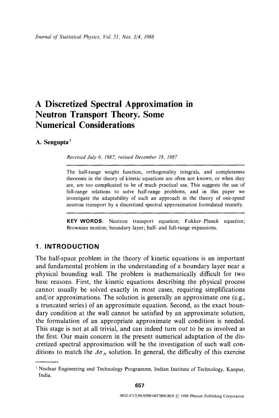 A discretized spectral approximation in neutron transport theory. Some numerical considerations by Unknown