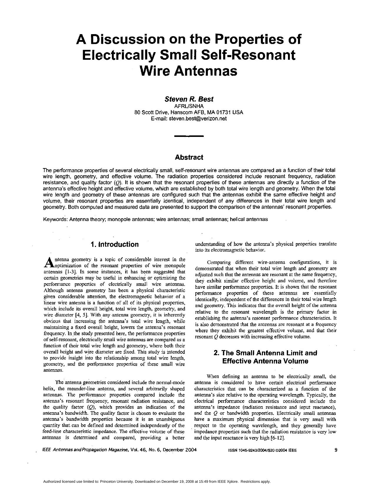 A discussion on the properties of electrically small self-resonant wire antennas - Antennas and Propagation Magazine, IEEE by Unknown