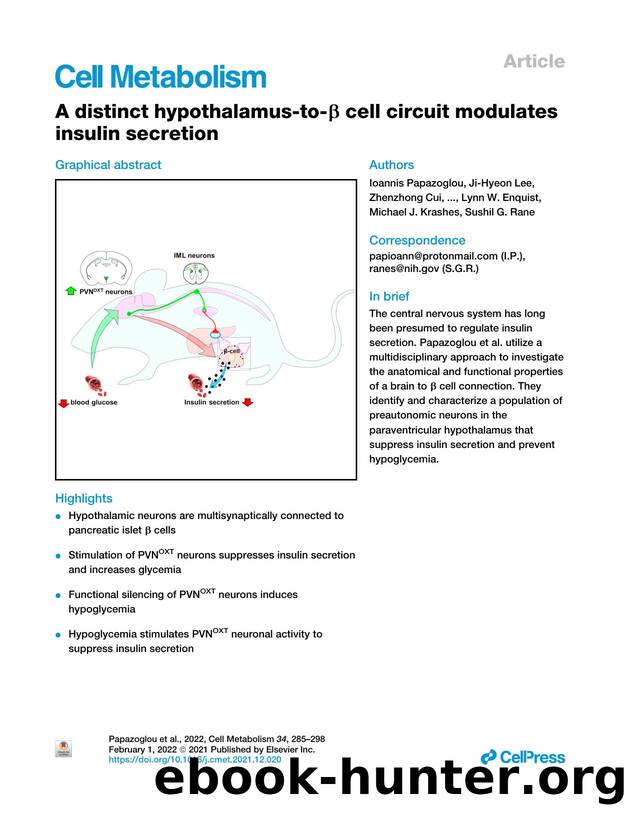 A distinct hypothalamus-to-&beta; cell circuit modulates insulin secretion by unknow