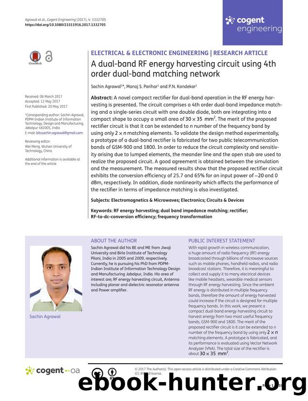 A dual-band RF energy harvesting circuit using 4th order dual-band matching network by Sachin Agrawal & Manoj S. Parihar & P.N. Kondekar