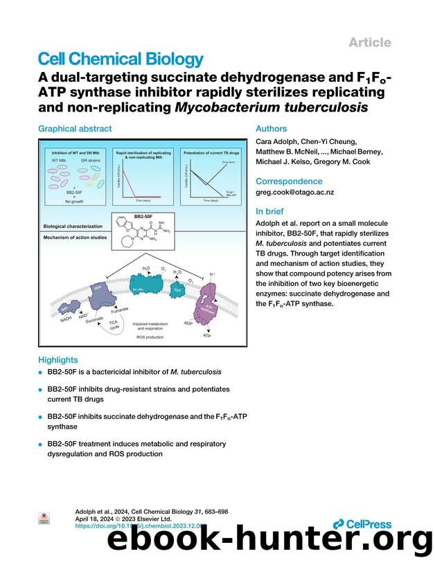 A dual-targeting succinate dehydrogenase and F1Fo-ATP synthase inhibitor rapidly sterilizes replicating and non-replicating Mycobacterium tuberculosis by unknow