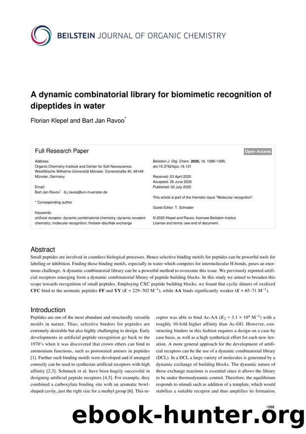 A dynamic combinatorial library for biomimetic recognition of dipeptides in water by Florian Klepel Bart Jan Ravoo