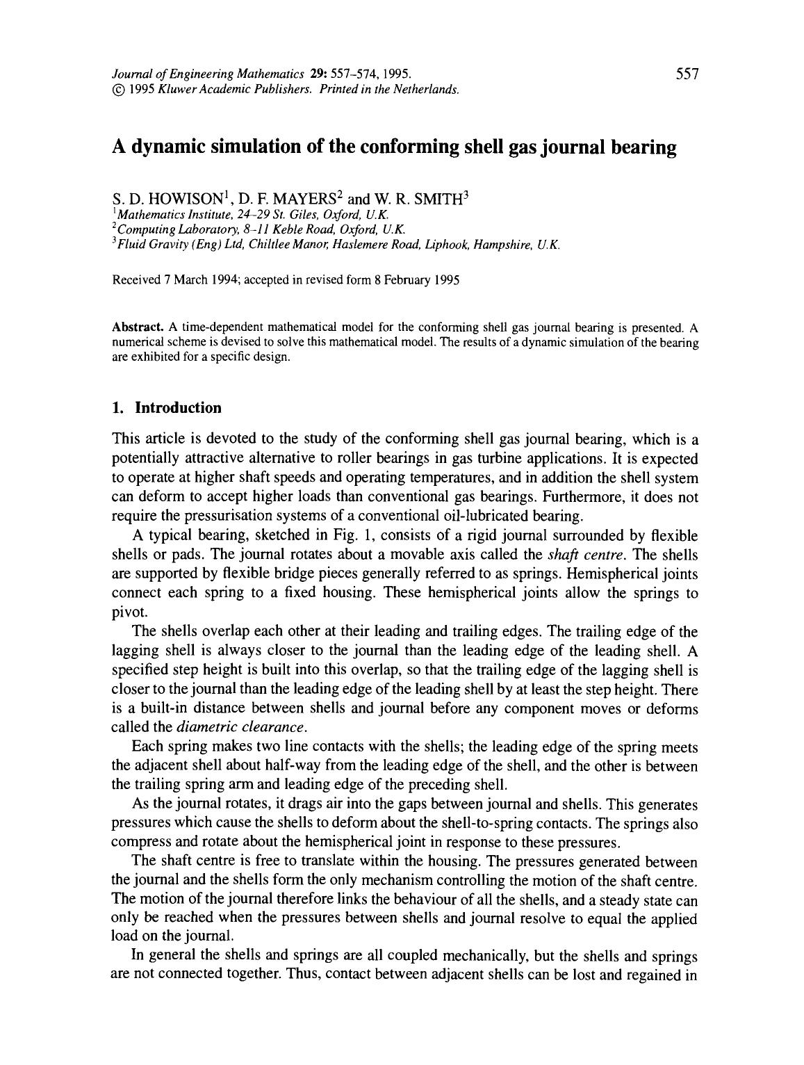 A dynamic simulation of the conforming shell gas journal bearing by Unknown