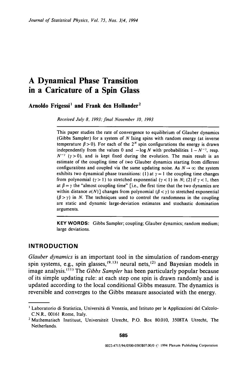 A dynamical phase transition in a caricature of a spin glass by Unknown