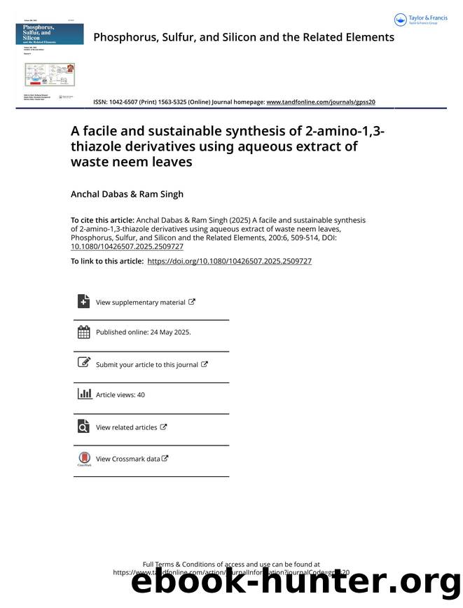A facile and sustainable synthesis of 2-amino-1,3-thiazole derivatives using aqueous extract of waste neem leaves by Dabas Anchal & Singh Ram