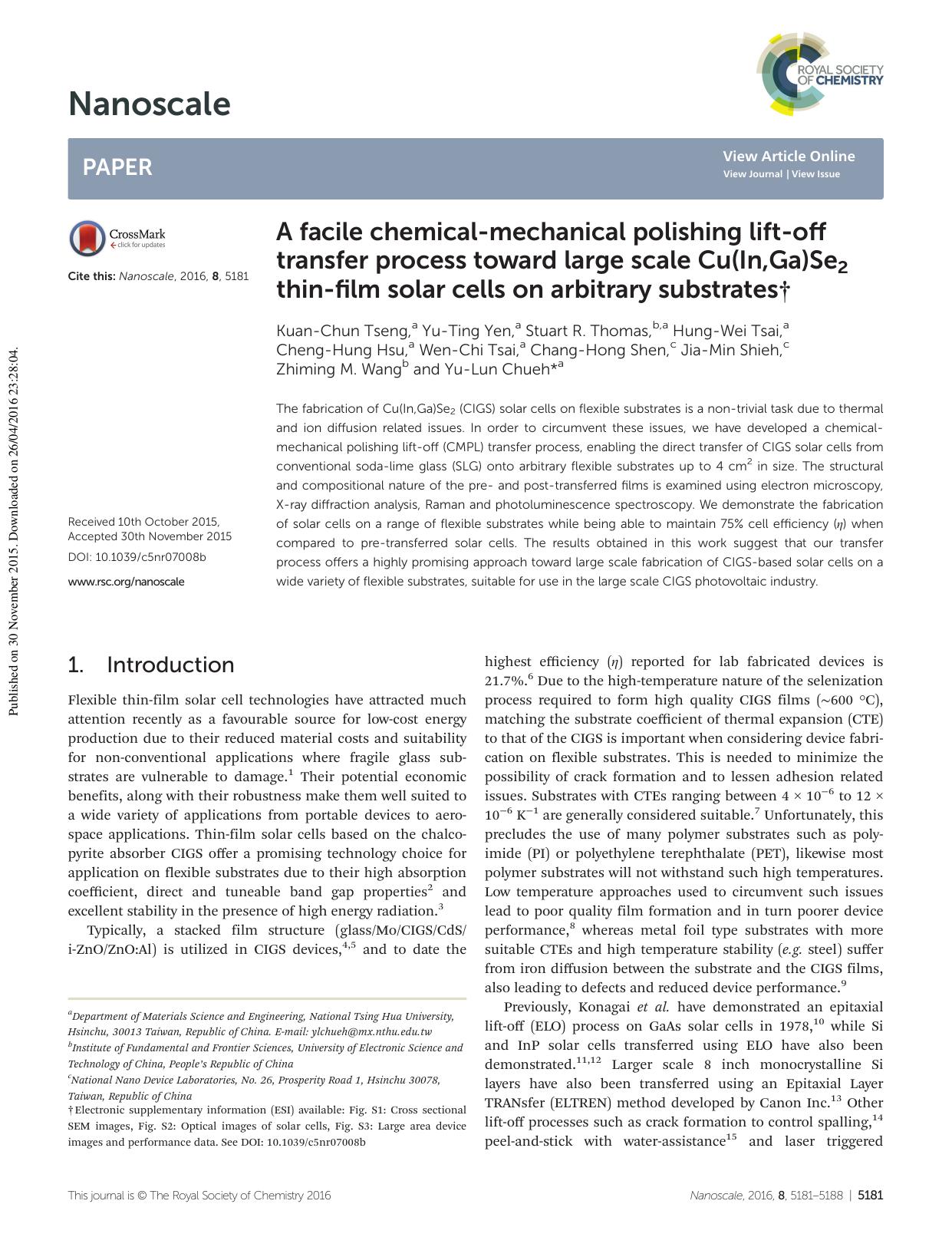 A facile chemical-mechanical polishing lift-off transfer process toward large scale Cu(In,Ga)Se2 thin-film solar cells on arbitrary substrates by unknow
