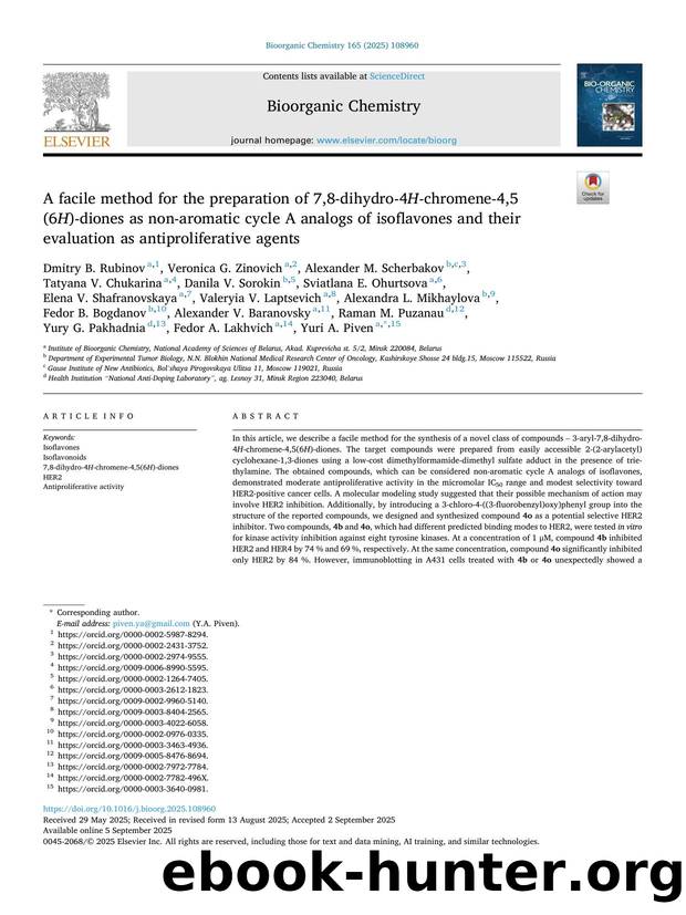 A facile method for the preparation of 7,8-dihydro-4 H -chromene-4,5(6 H )-diones as non-aromatic cycle A analogs of isoflavones and their evaluation as antiproliferative agents by unknow