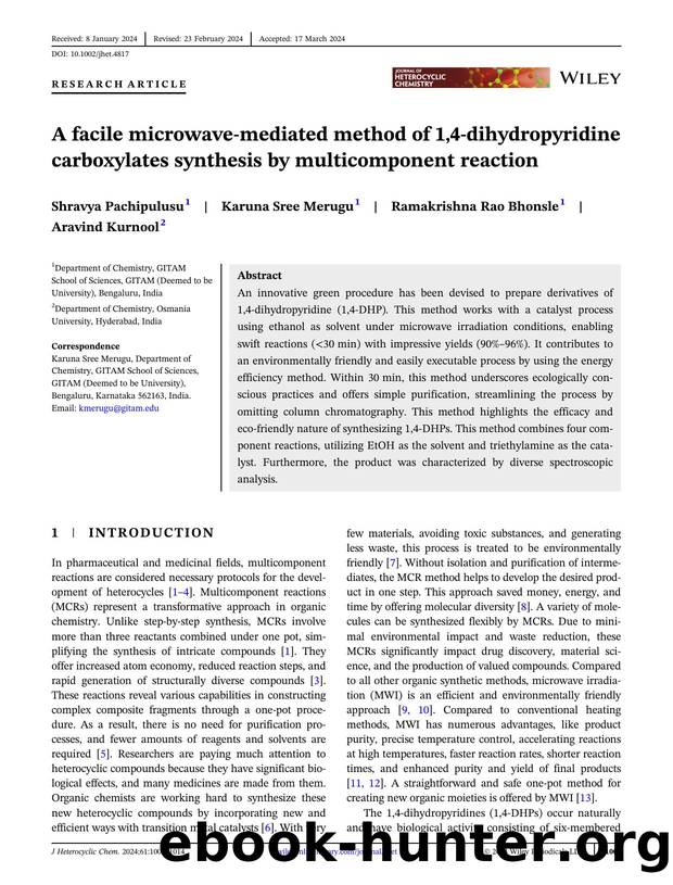A facile microwaveâmediated method of 1,4âdihydropyridine carboxylates synthesis by multicomponent reaction by Unknown