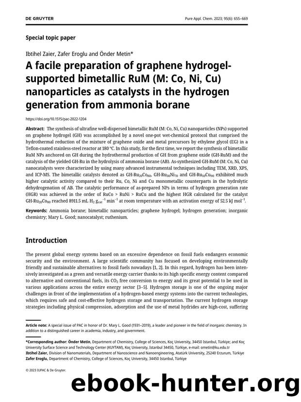A facile preparation of graphene hydrogel&#45;supported bimetallic RuM &#40;M: Co, Ni, Cu&#41; nanoparticles as catalysts in the hydrogen generation from ammonia borane by Önder Metin