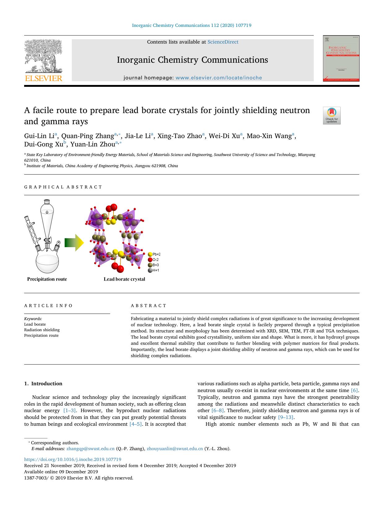 A facile route to prepare lead borate crystals for jointly shielding neutron and gamma rays by unknow