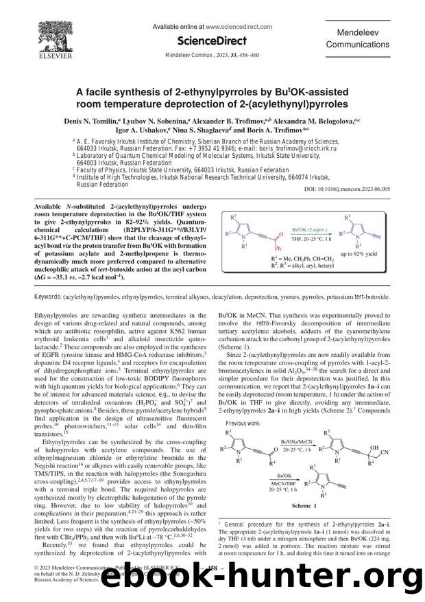 A facile synthesis of 2-ethynylpyrroles by ButOK-assisted room temperature deprotection of 2-(acylethynyl)pyrroles by unknow