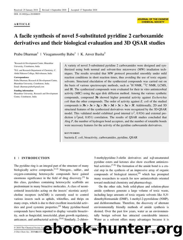 A facile synthesis of novel 5 substituted pyridine 2 carboxamide derivatives and their biological evaluation and 3D QSAR studies by Unknown