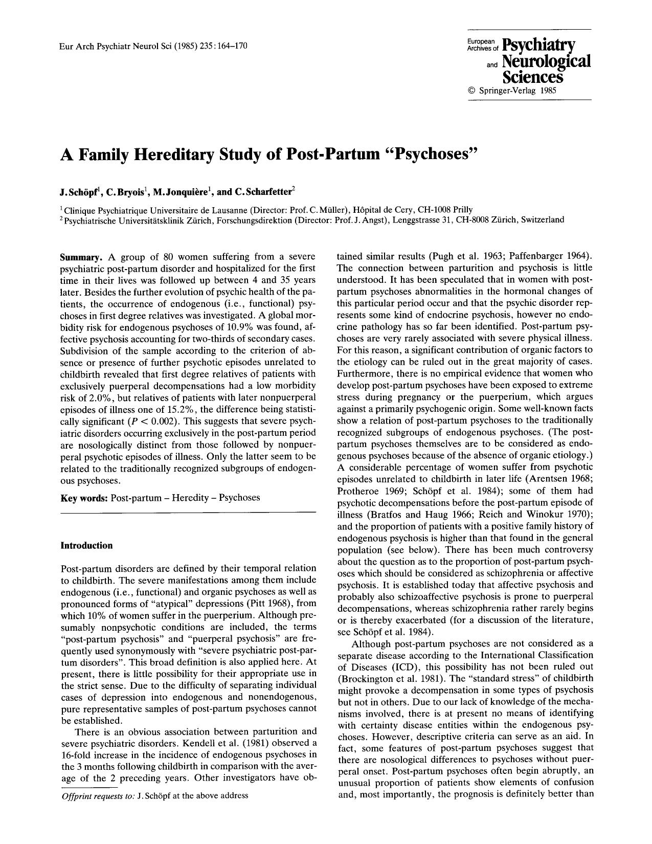 A family hereditary study of post-partum “psychoses” by Unknown