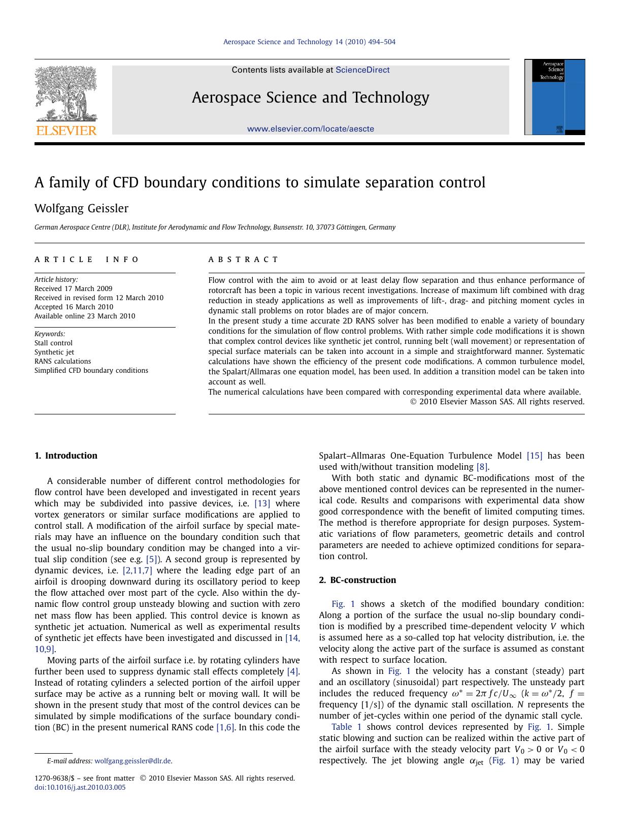 A family of CFD boundary conditions to simulate separation control by Wolfgang Geissler