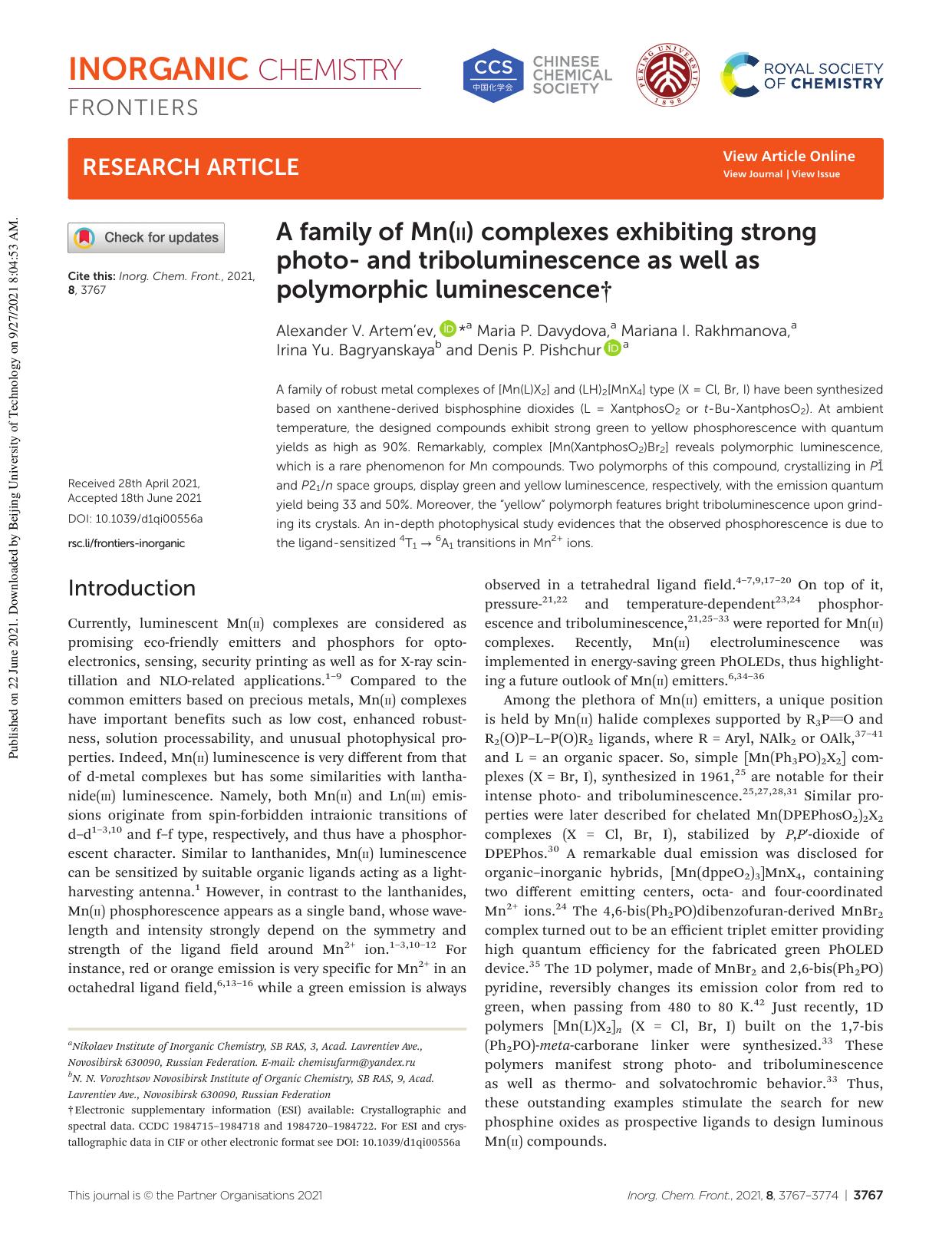 A family of Mn(II) complexes exhibiting strong photo- and triboluminescence as well as polymorphic luminescence by unknow