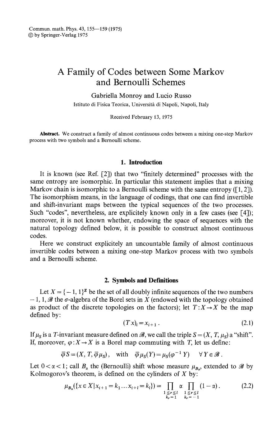A family of codes between some Markov and Bernoulli schemes by Unknown