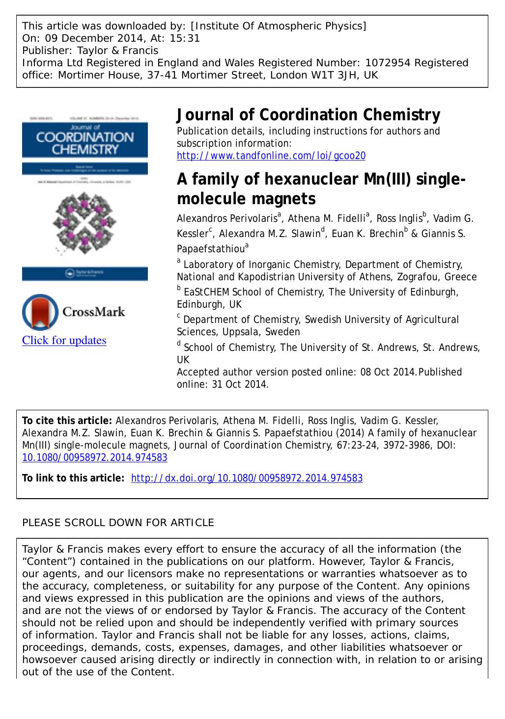 A family of hexanuclear Mn(III) single-molecule magnets by Alexandros Perivolaris