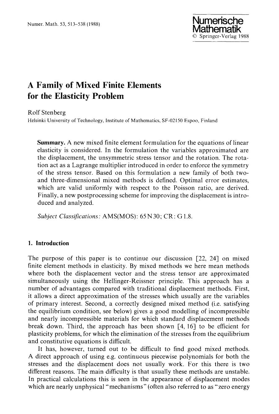 A family of mixed finite elements for the elasticity problem by Unknown