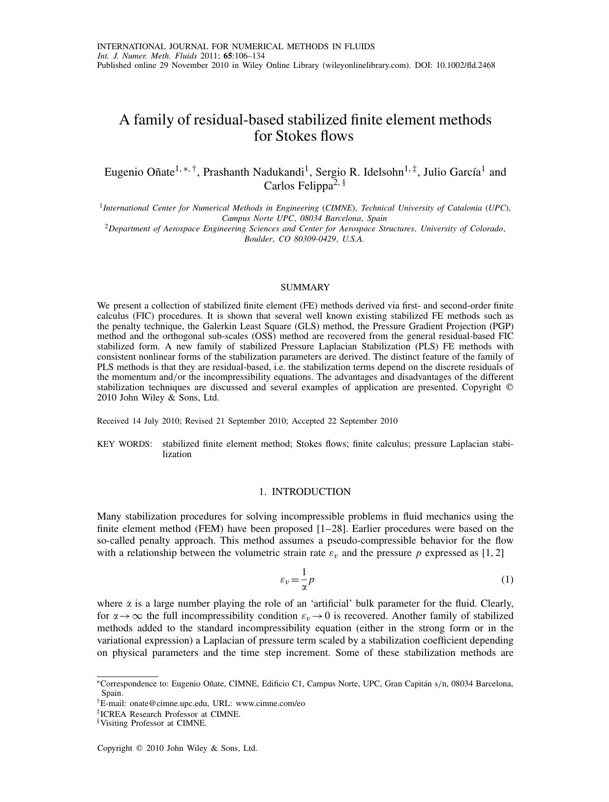 A family of residualbased stabilized finite element methods for Stokes flows by Unknown