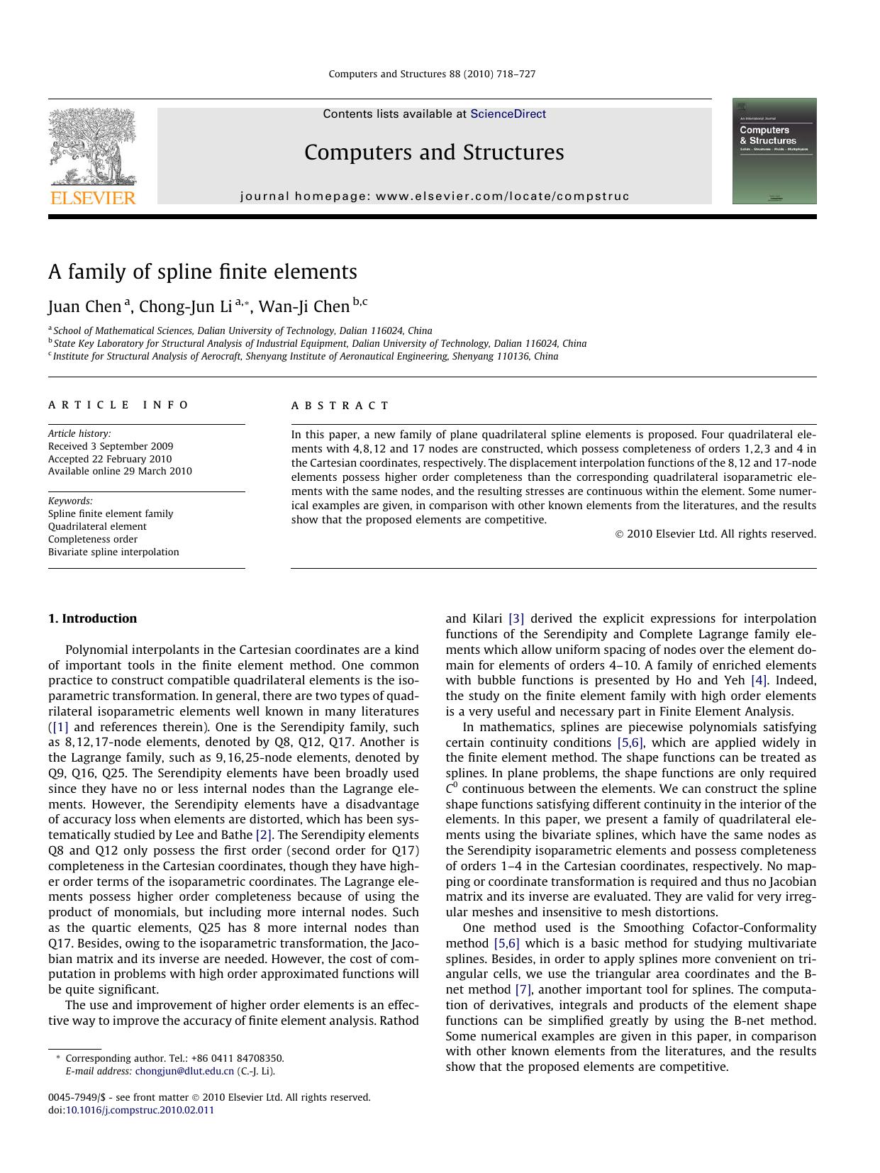 A family of spline finite elements by Juan Chen; Chong-Jun Li; Wan-Ji Chen
