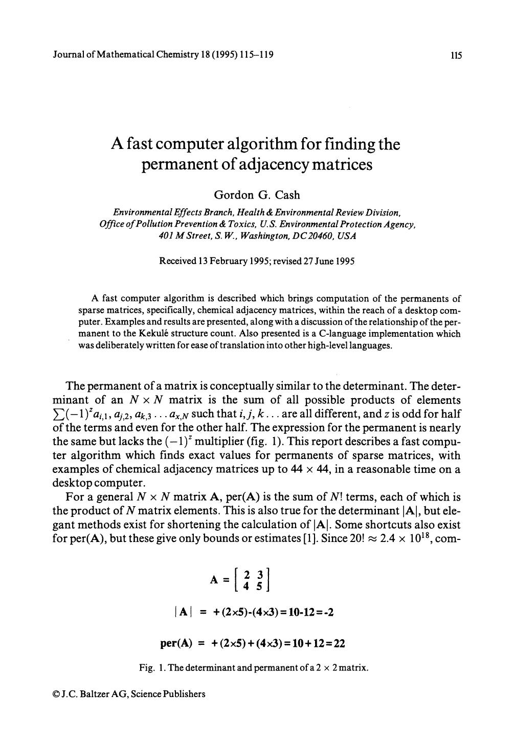 A fast computer algorithm for finding the permanent of adjacency matrices by Unknown