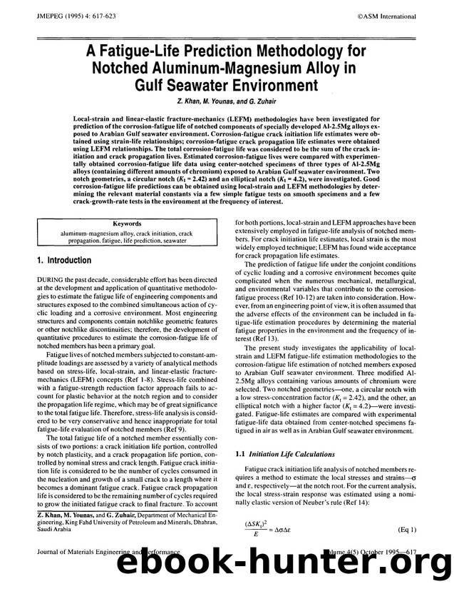A fatigue-life prediction methodology for notched aluminum-magnesium alloy in gulf seawater environment by Unknown