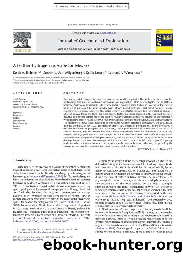 A feather hydrogen isoscape for Mexico by Keith A. Hobson; Steven L. Van Wilgenburg; Keith Larson; Leonard I. Wassenaar