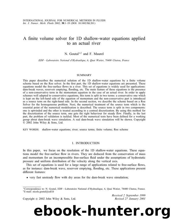 A finite volume solver for 1D shallow-water equations applied to an actual river by Unknown