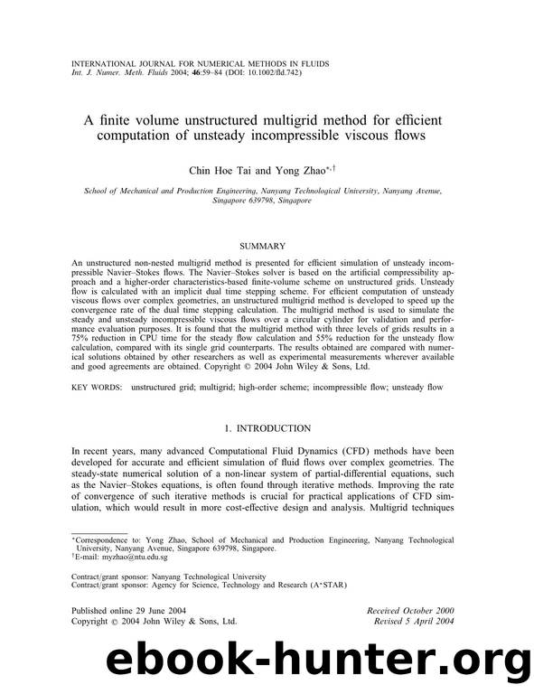 A finite volume unstructured multigrid method for efficient computation of unsteady incompressible viscous flows by Unknown