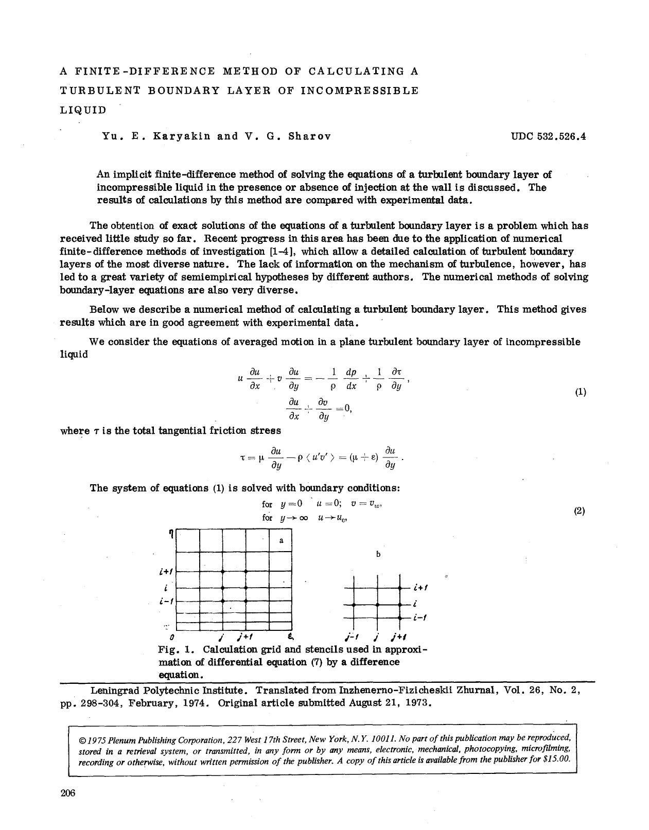 A finite-difference method of calculating a turbulent boundary layer of incompressible liquid by Unknown