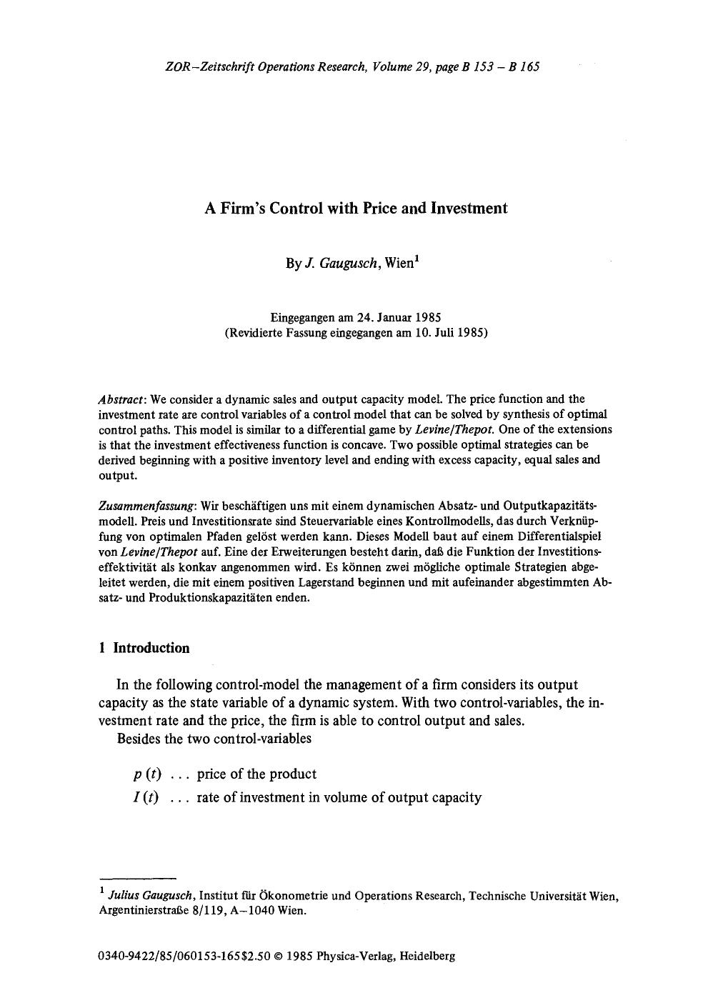A firm's control with price and investment by Unknown