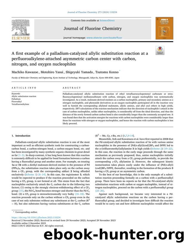A first example of a palladium-catalyzed allylic substitution reaction at a perfluoroalkylene-attached asymmetric carbon center with carbon, nitrogen, and oxygen nucleophiles by Machiko Kawazoe & Motohiro Yasui & Shigeyuki Yamada & Tsutomu Konno