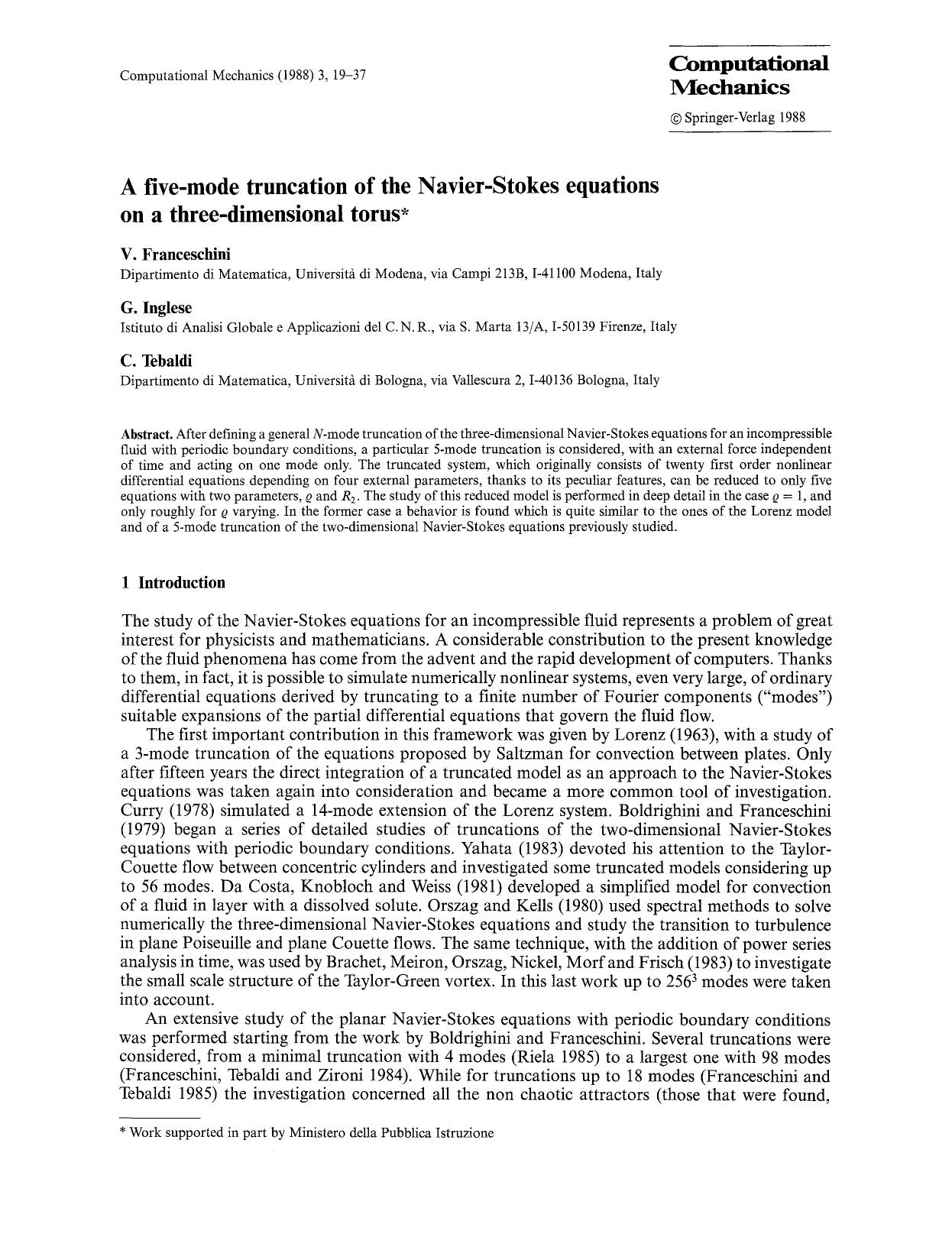 A five-mode truncation of the Navier-Stokes equations on a three-dimensional torus by Unknown