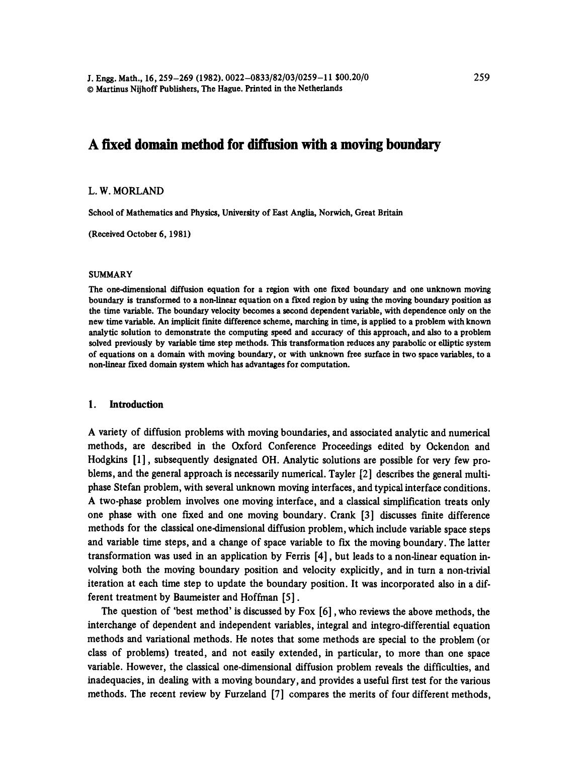 A fixed domain method for diffusion with a moving boundary by Unknown