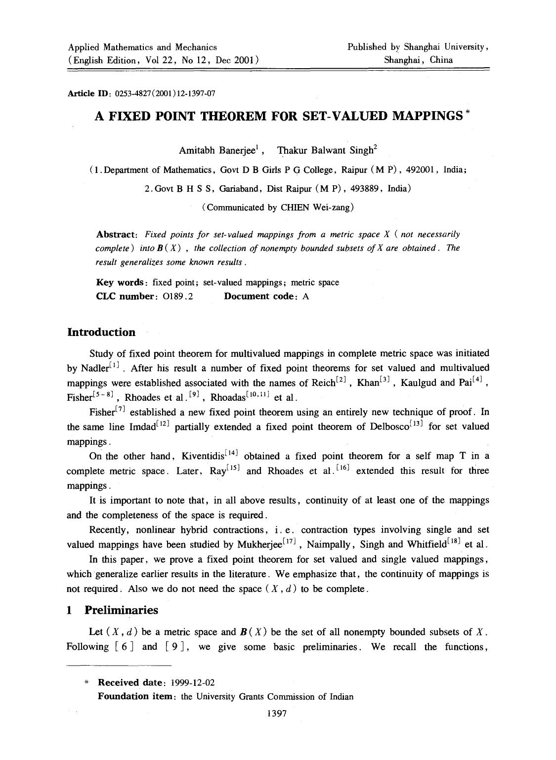 A fixed point theorem for set-valued mappings by Unknown