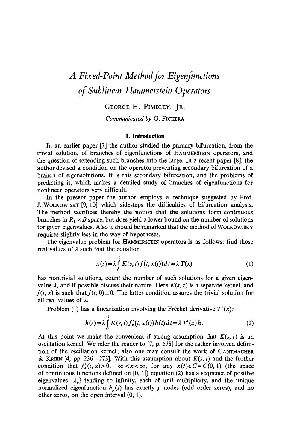 A fixed-point method for eigenfunctions of sublinear Hammerstein operators by Unknown