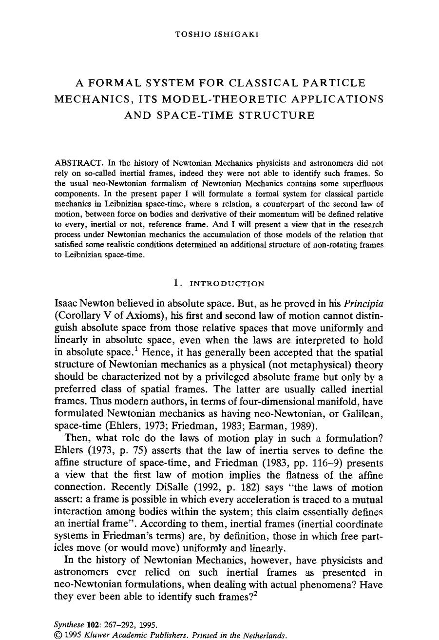 A formal system for classical particle mechanics, its model-theoretic applications and space-time structure by Unknown
