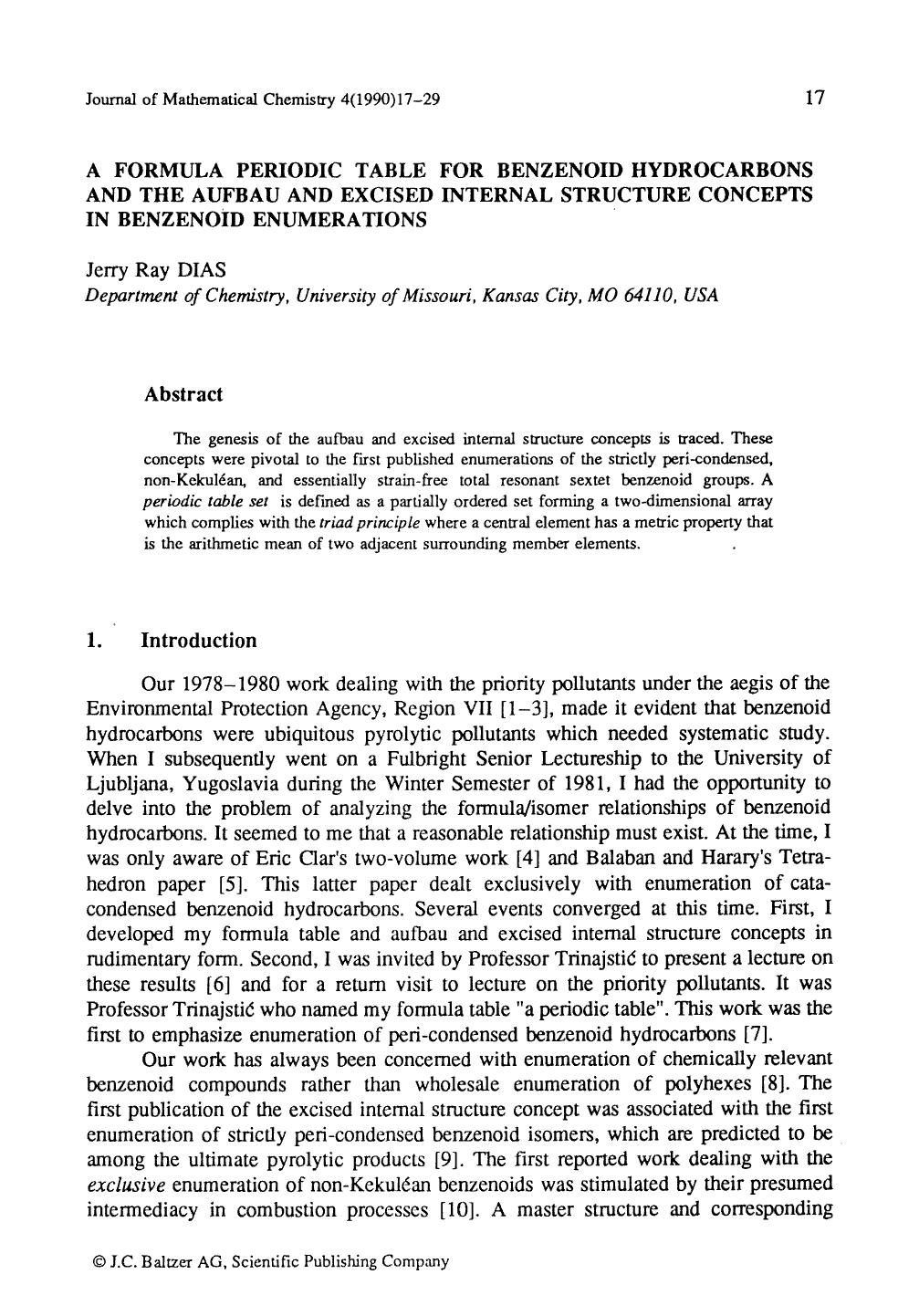 A formula periodic table for benzenoid hydrocarbons and the aufbau and excised internal structure concepts in benzenoid enumerations by Unknown