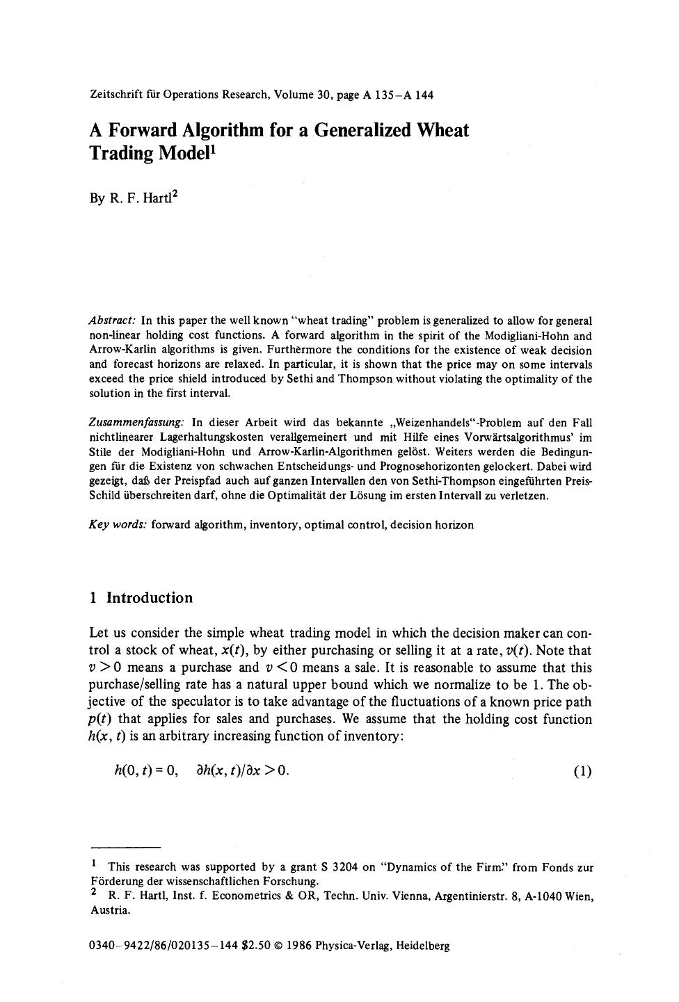 A forward algorithm for a generalized wheat trading model by Unknown
