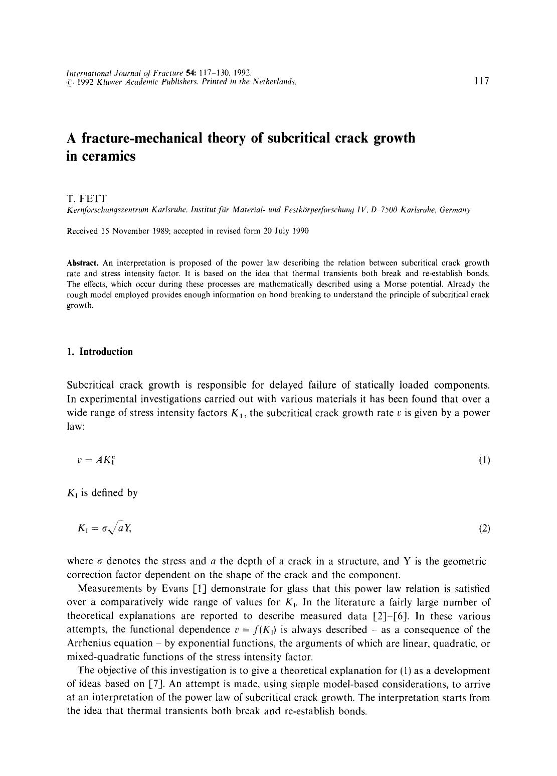 A fracture-mechanical theory of subcritical crack growth in ceramics by Unknown