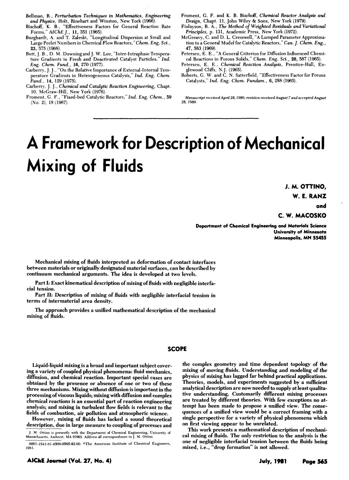 A framework for description of mechanical mixing of fluids by Unknown
