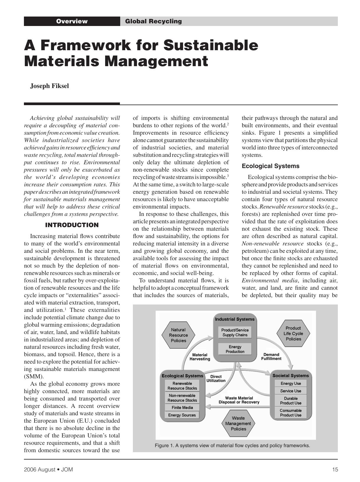 A framework for sustainable materials management by Unknown