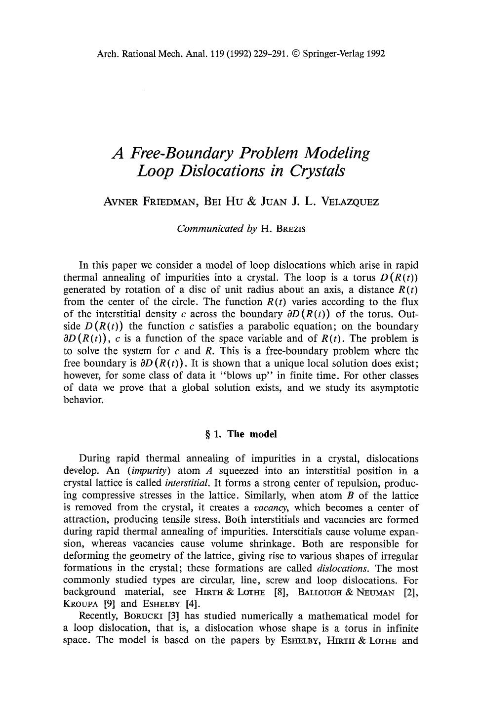 A free-boundary problem modeling loop dislocations in crystals by Unknown