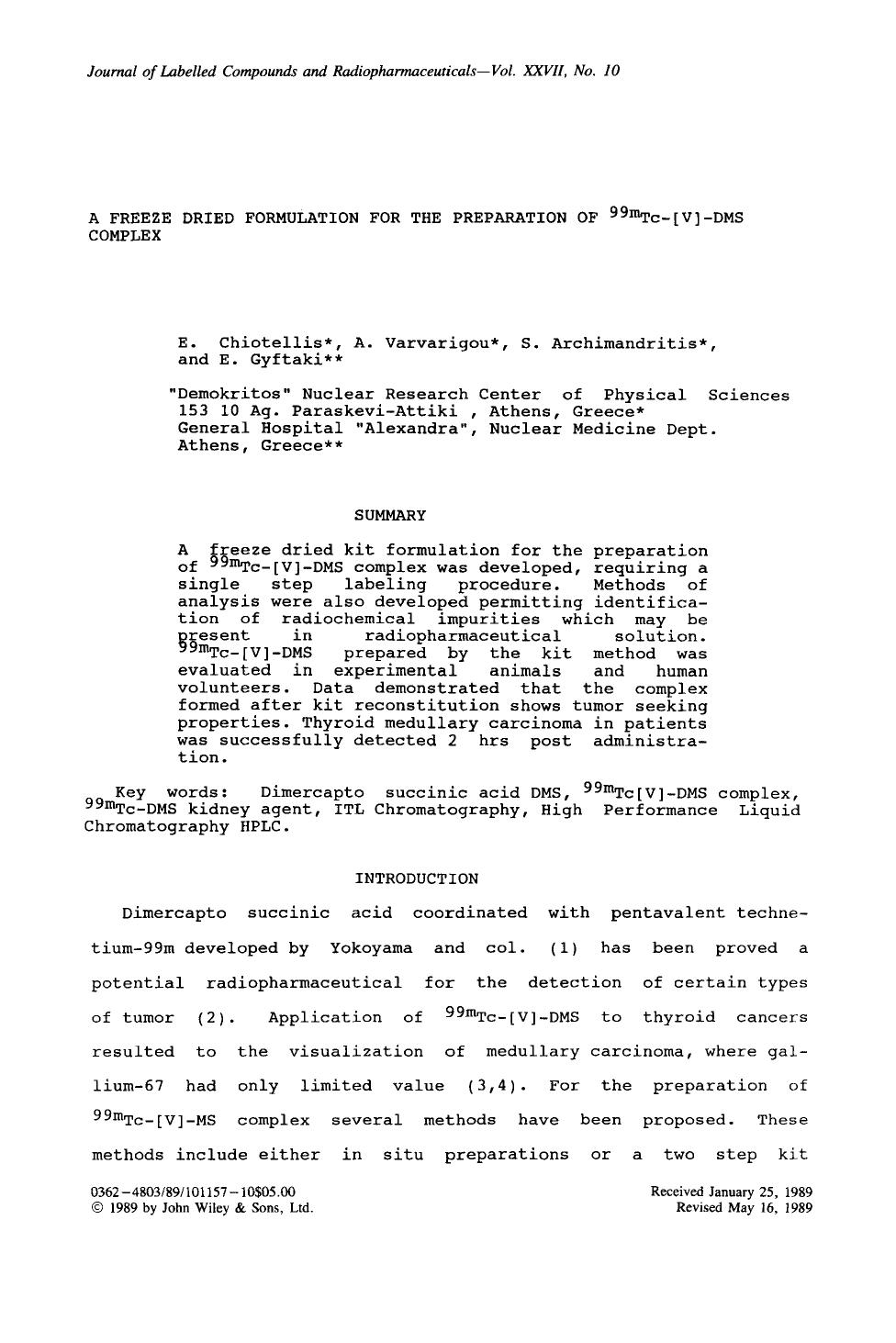 A freeze dried formulation for the preparation of 99mTc-[V]-DMS complex by Unknown