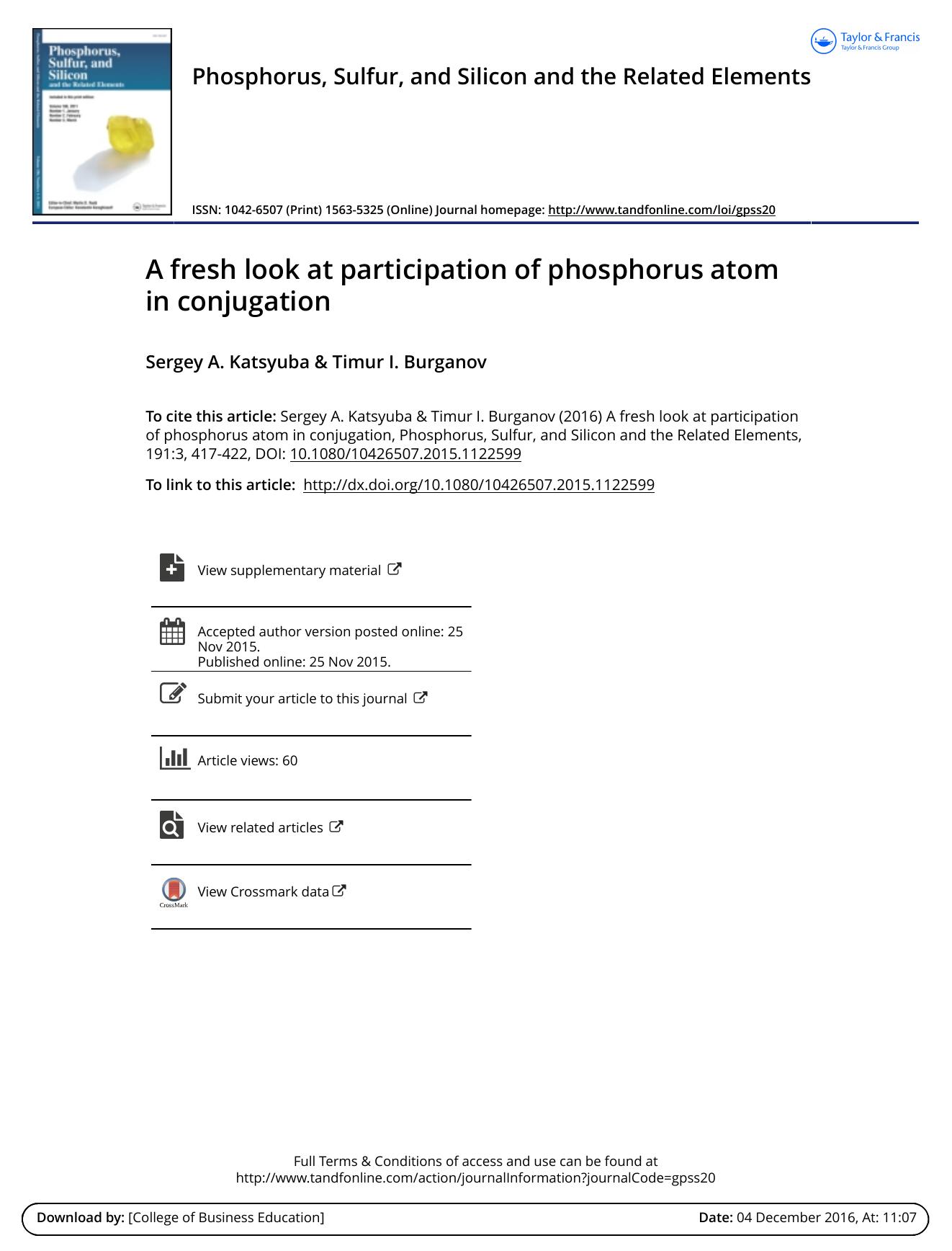 A fresh look at participation of phosphorus atom in conjugation by Sergey A. Katsyuba & Timur I. Burganov