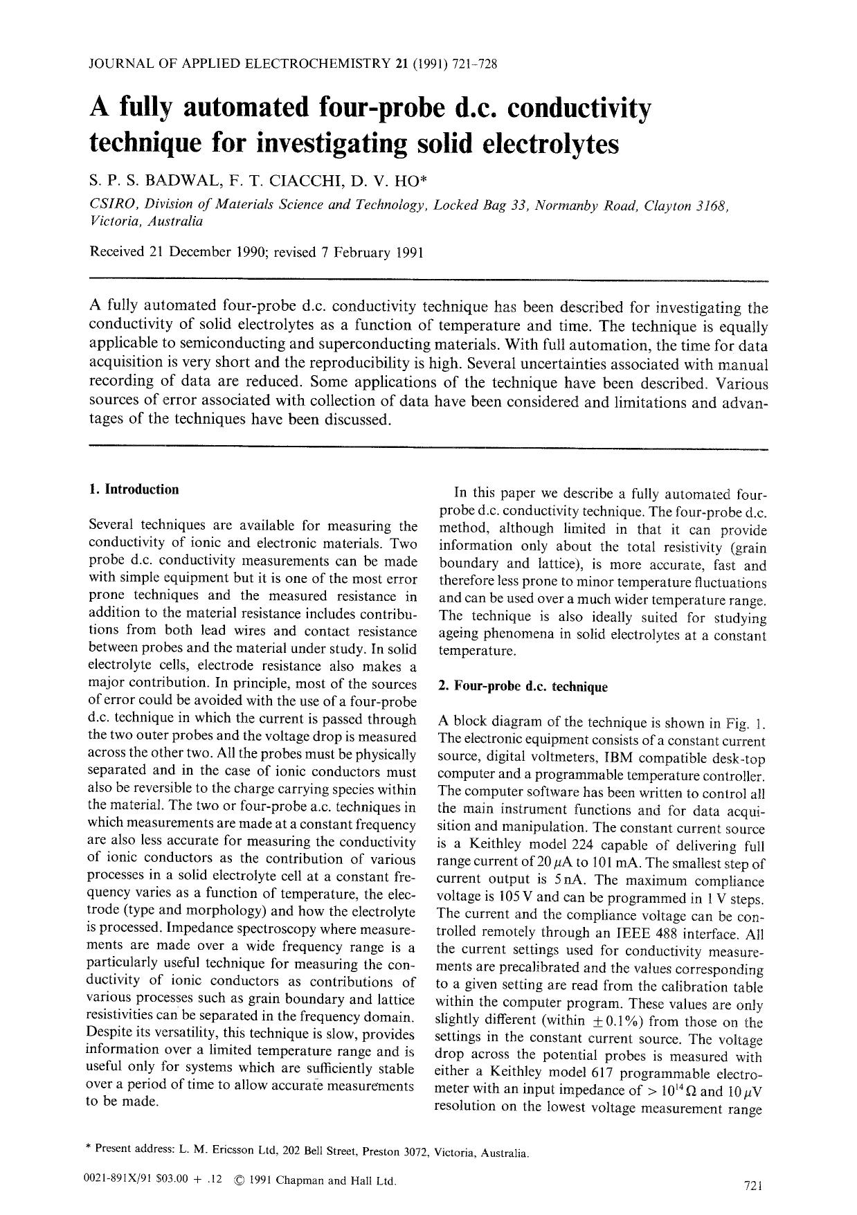 A fully automated four-probe d.c. conductivity technique for investigating solid electrolytes by Unknown