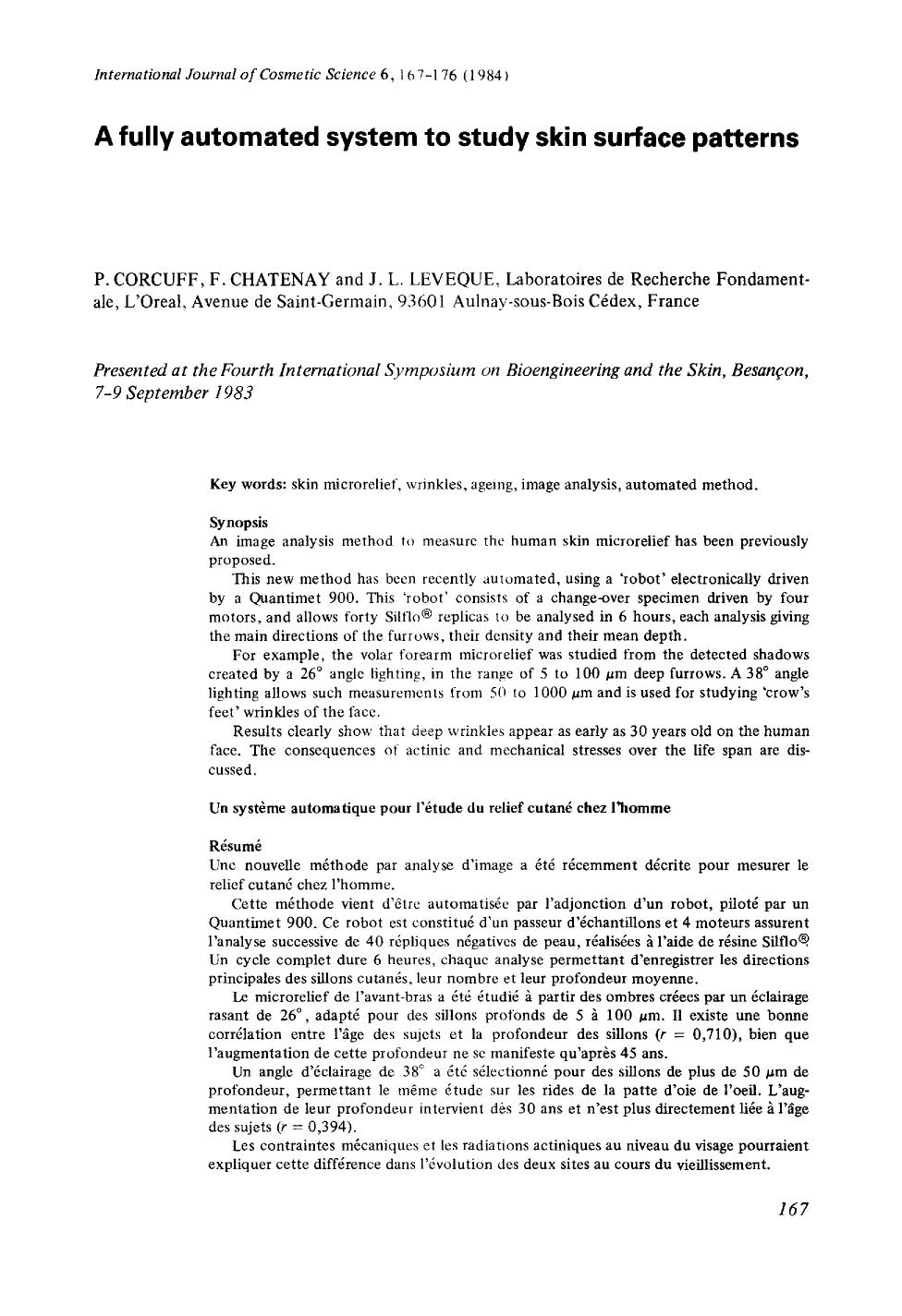 A fully automated system to study skin surface patterns by Unknown